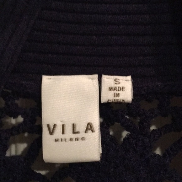 NWOT Vila Navy Blue Open Front Cardigan S Crochet - Picture 5 of 7